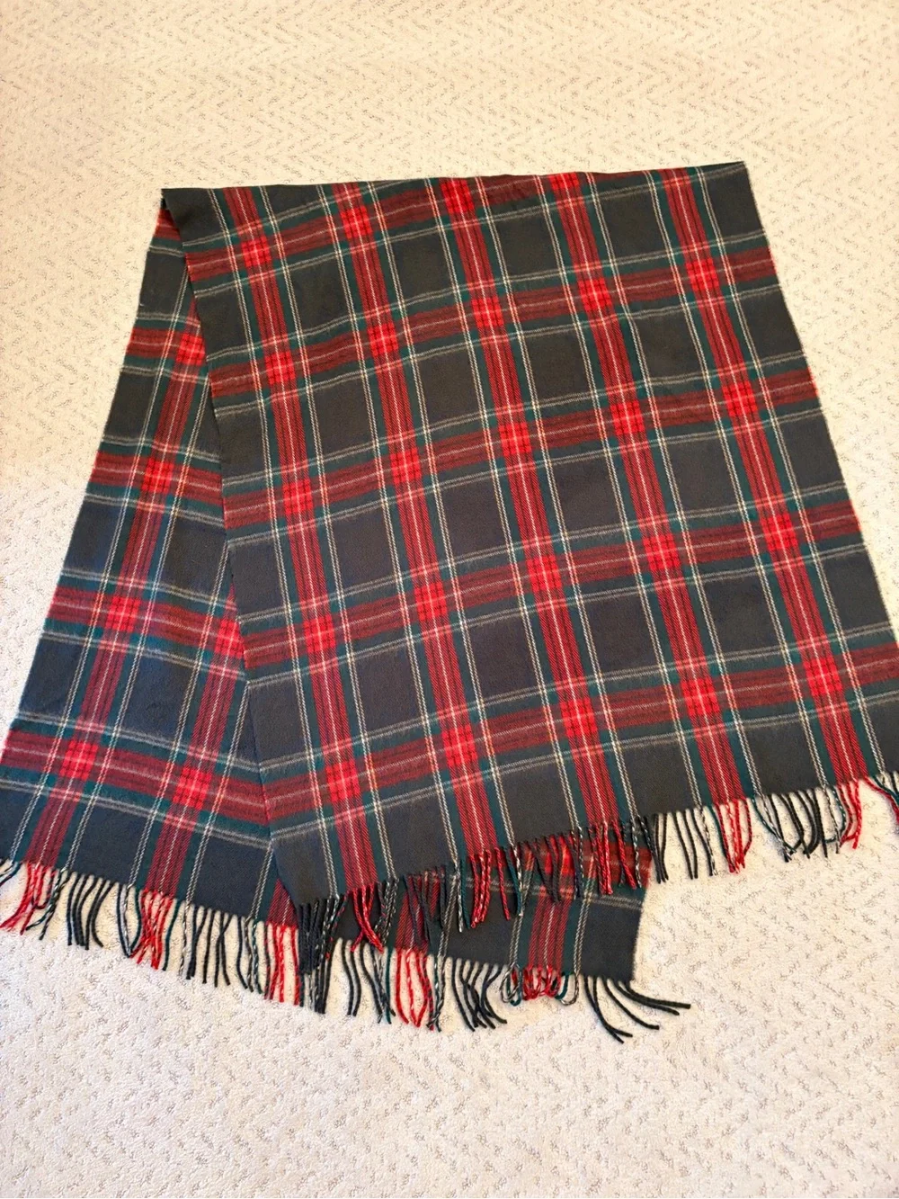 Blanket Scarf Shawl Forest Green Red Plaid Tartan Soft Cozy Cashmere Feel Fringe